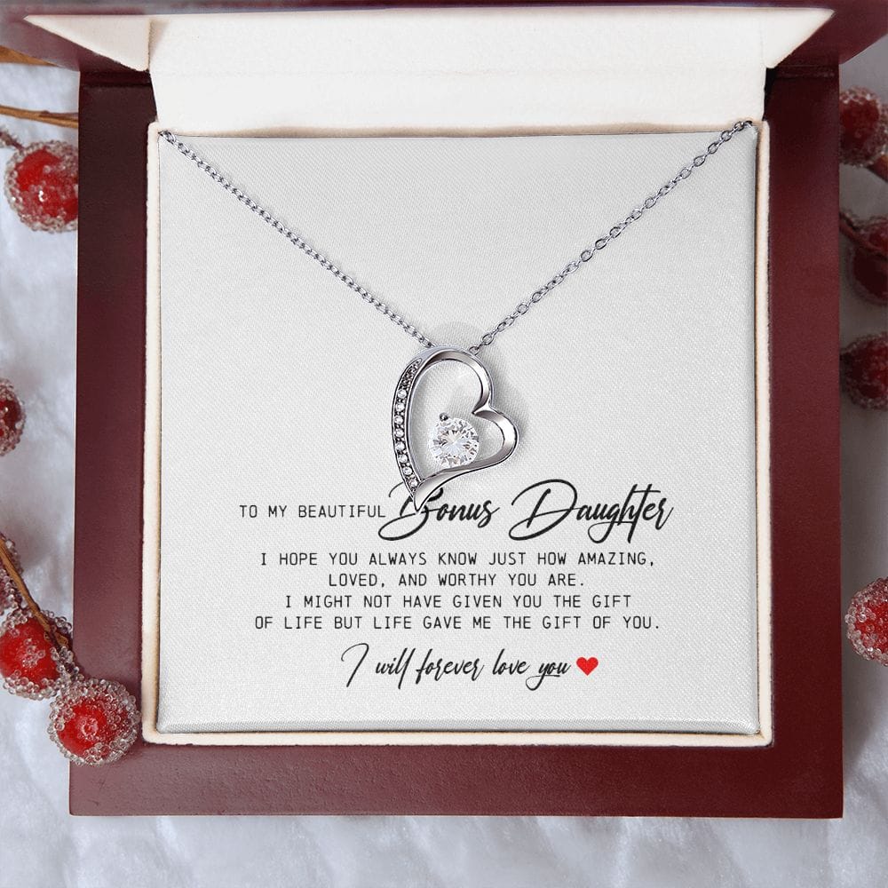 To My Beautiful Bonus Daughter, Forever Heart Necklace