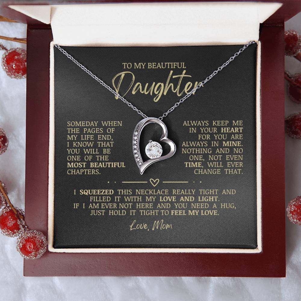 To My Beautiful Daughter "Always Keep Me In Your Heart" Heart Necklace