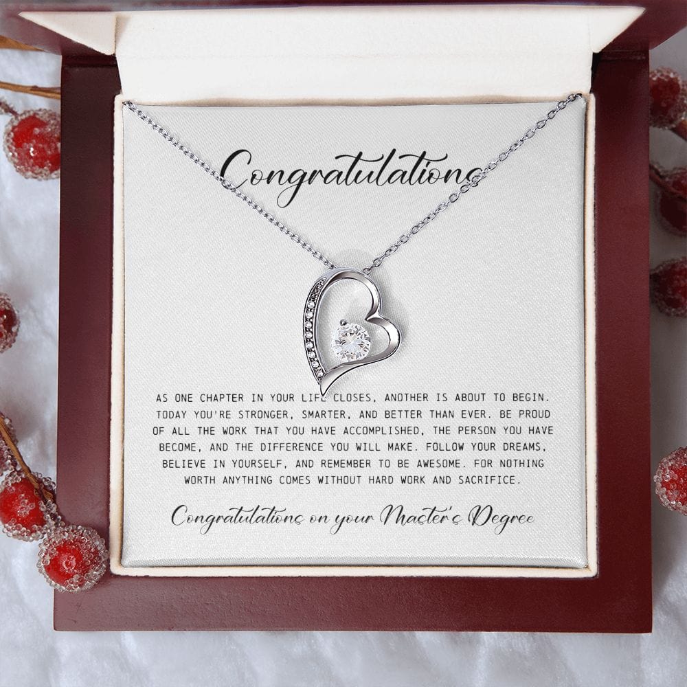 Congratulations on Your Master's Degree, Forever Heart Necklace, Gift for Graduation
