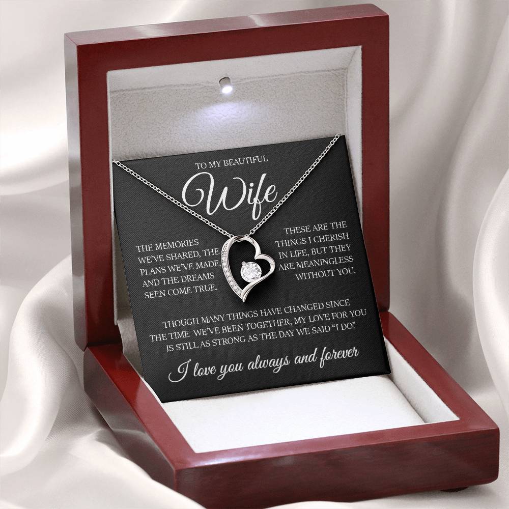To My Beautiful Wife " Dreams Come True" Heart Necklace