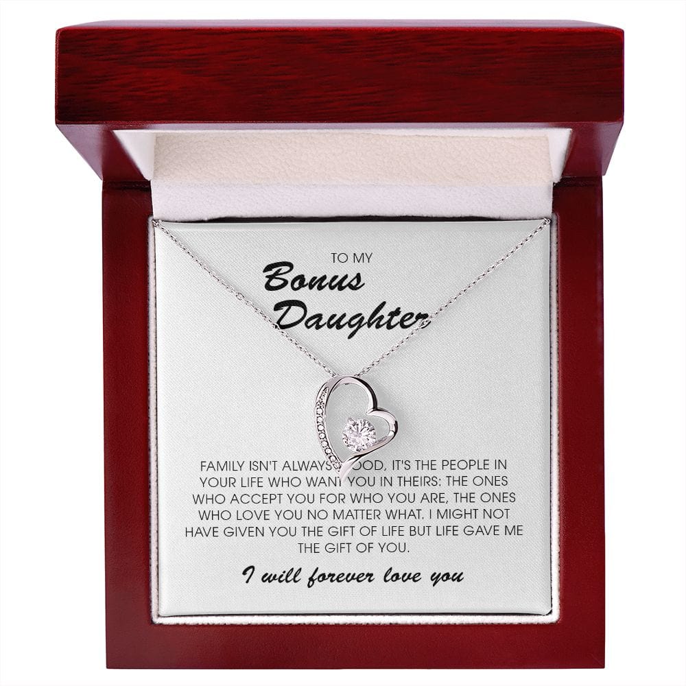 To My Bonus Daughter, Forever Heart Necklace