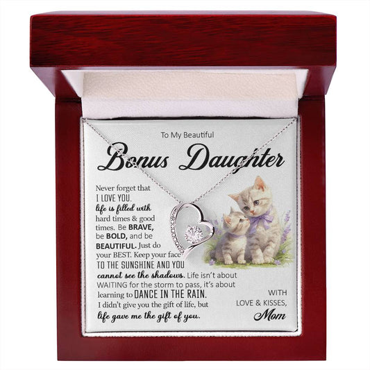 To My Beautiful Bonus Daughter, Forever Heart Necklace
