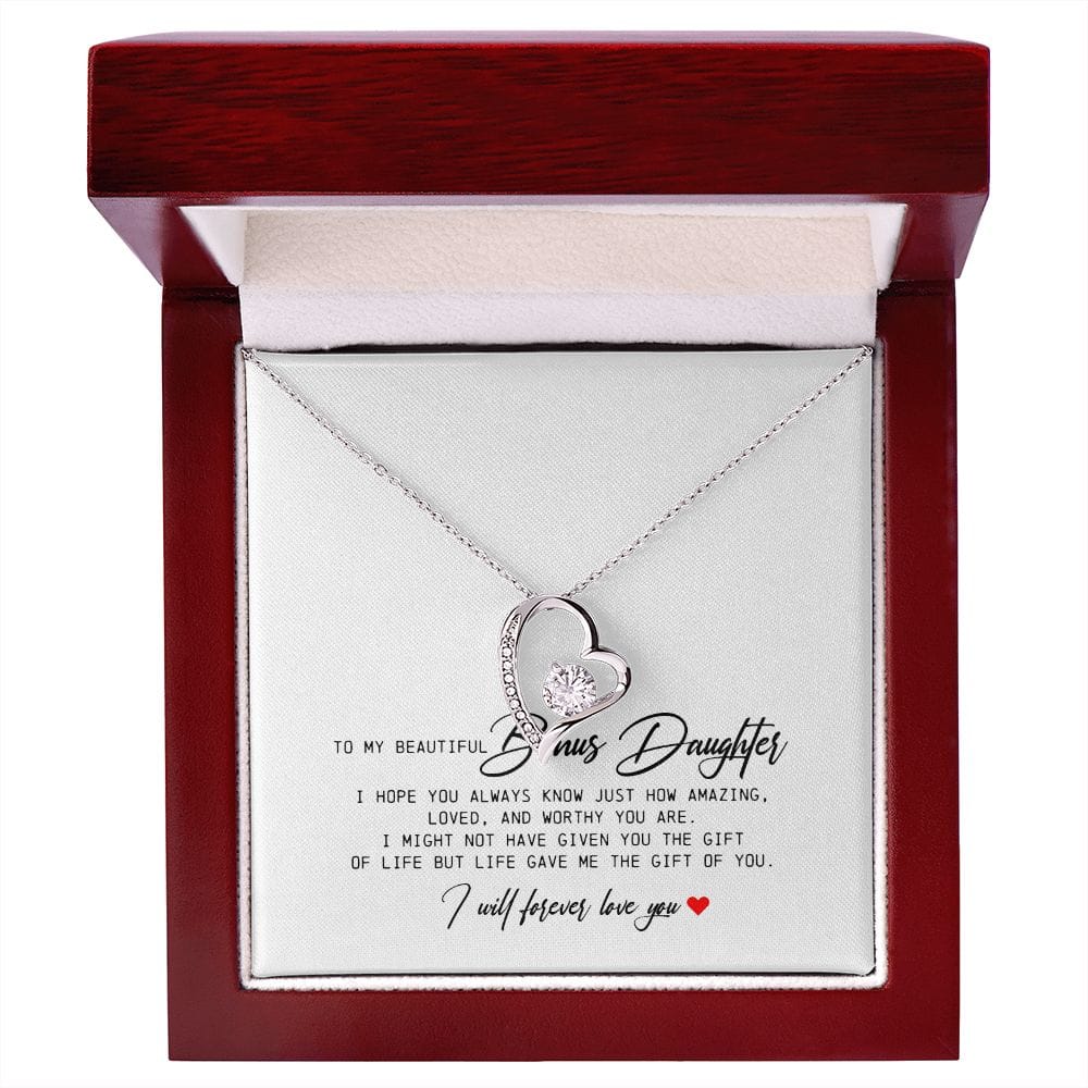 To My Beautiful Bonus Daughter, Forever Heart Necklace