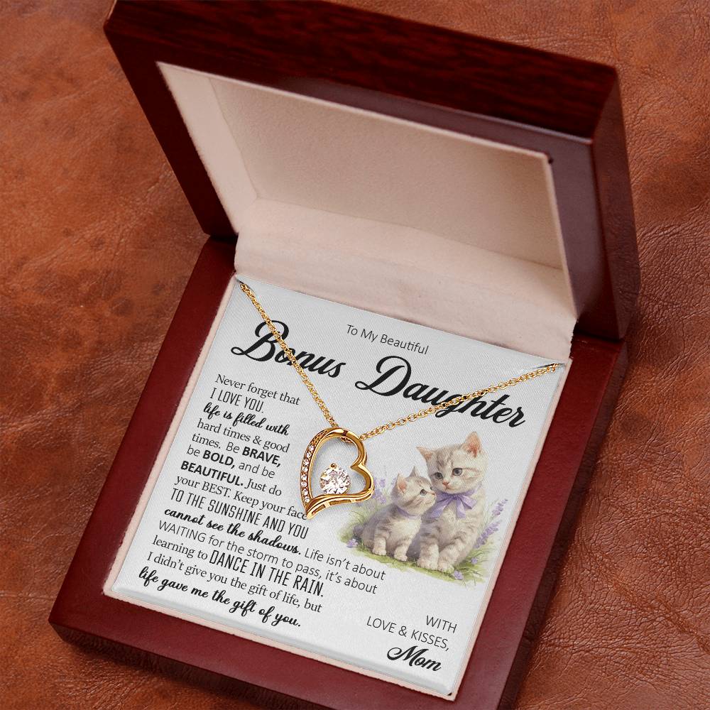To My Beautiful Bonus Daughter, Forever Heart Necklace