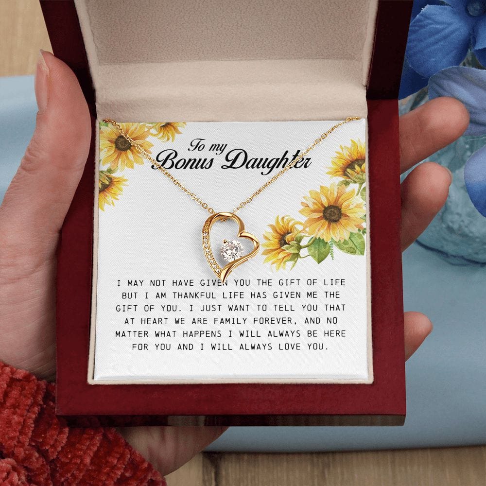 To My Bonus Daughter, Forever Heart Necklace