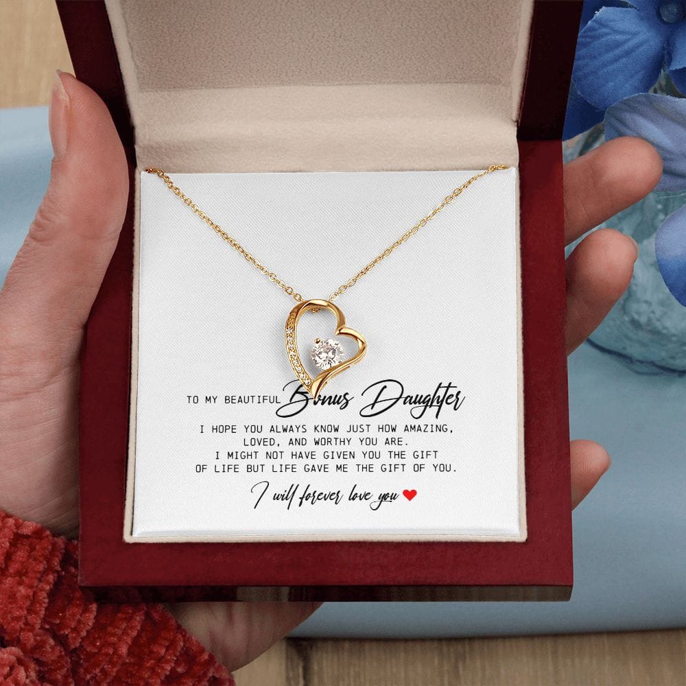To My Beautiful Bonus Daughter, Forever Heart Necklace
