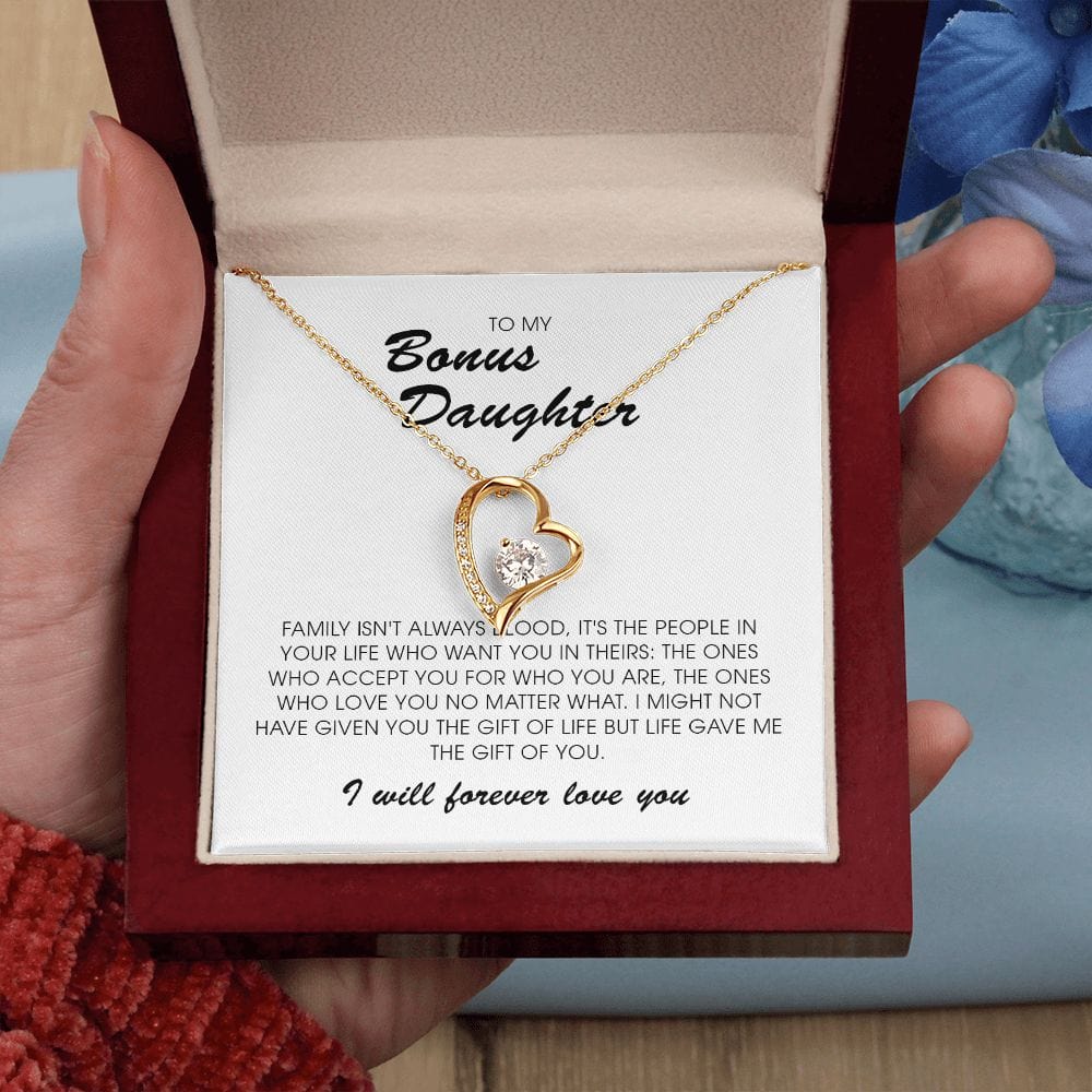 To My Bonus Daughter, Forever Heart Necklace