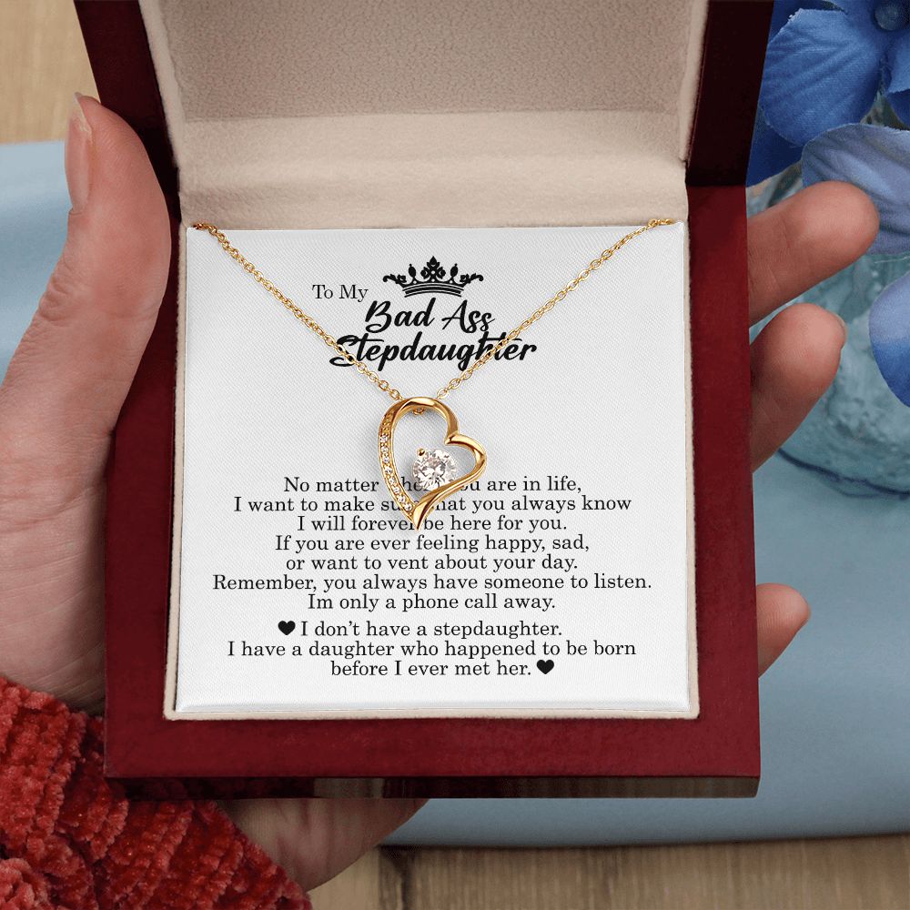 To My Badass Stepdaughter, Forever Heart Necklace