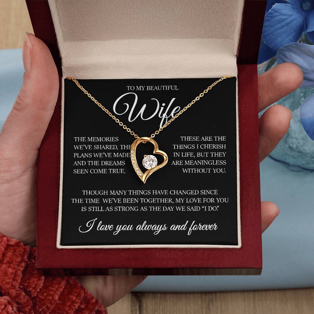 To My Beautiful Wife " Dreams Come True" Heart Necklace