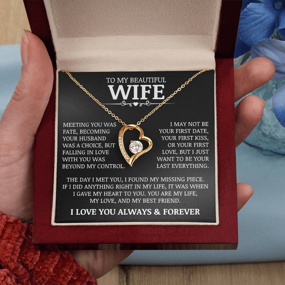 To My Beautiful Wife "Meeting You Was Fate" Forever Love Necklace