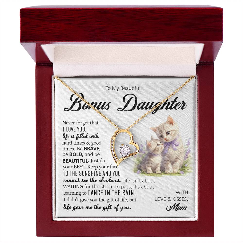To My Beautiful Bonus Daughter, Forever Heart Necklace
