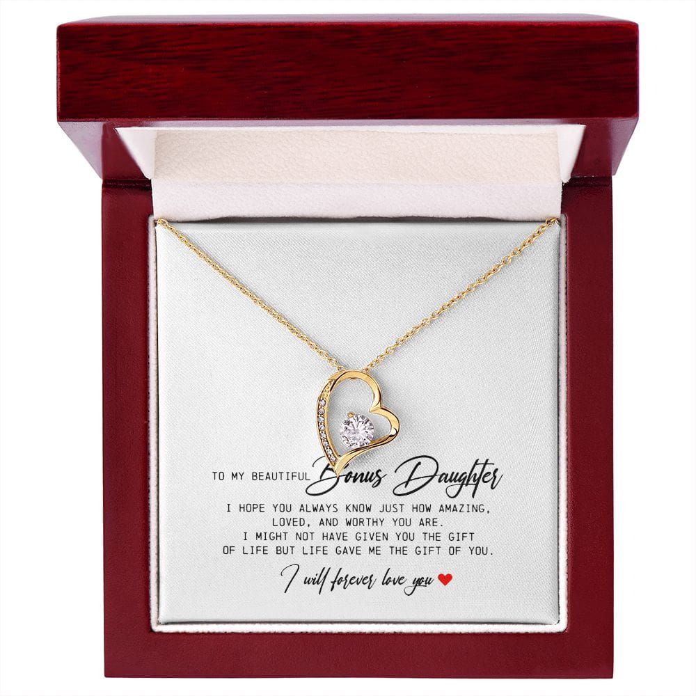 To My Beautiful Bonus Daughter, Forever Heart Necklace