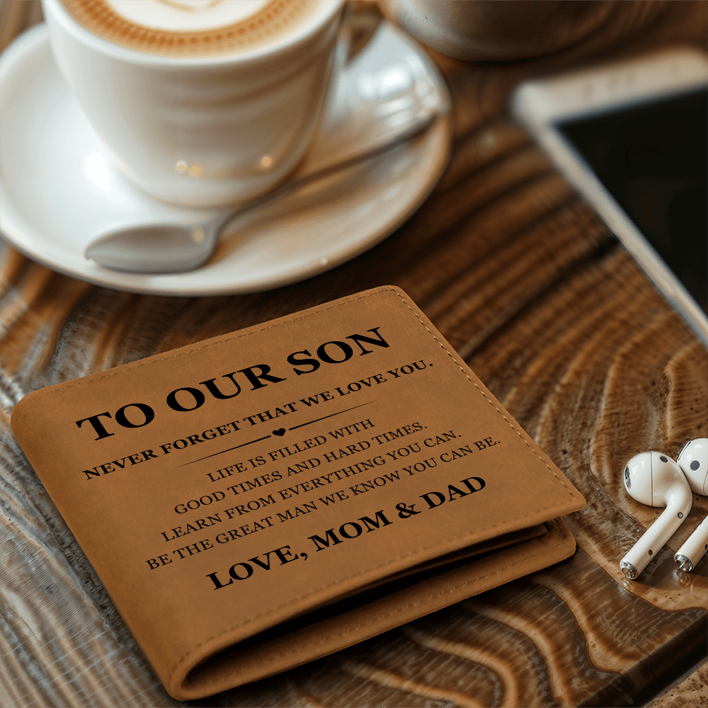 Graphic Leather Wallet - To Our Son "Love, Mom & Dad"