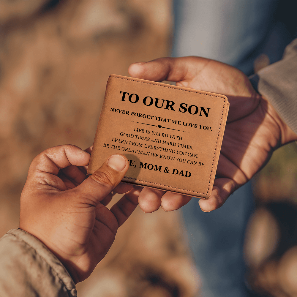 Graphic Leather Wallet - To Our Son "Love, Mom & Dad"