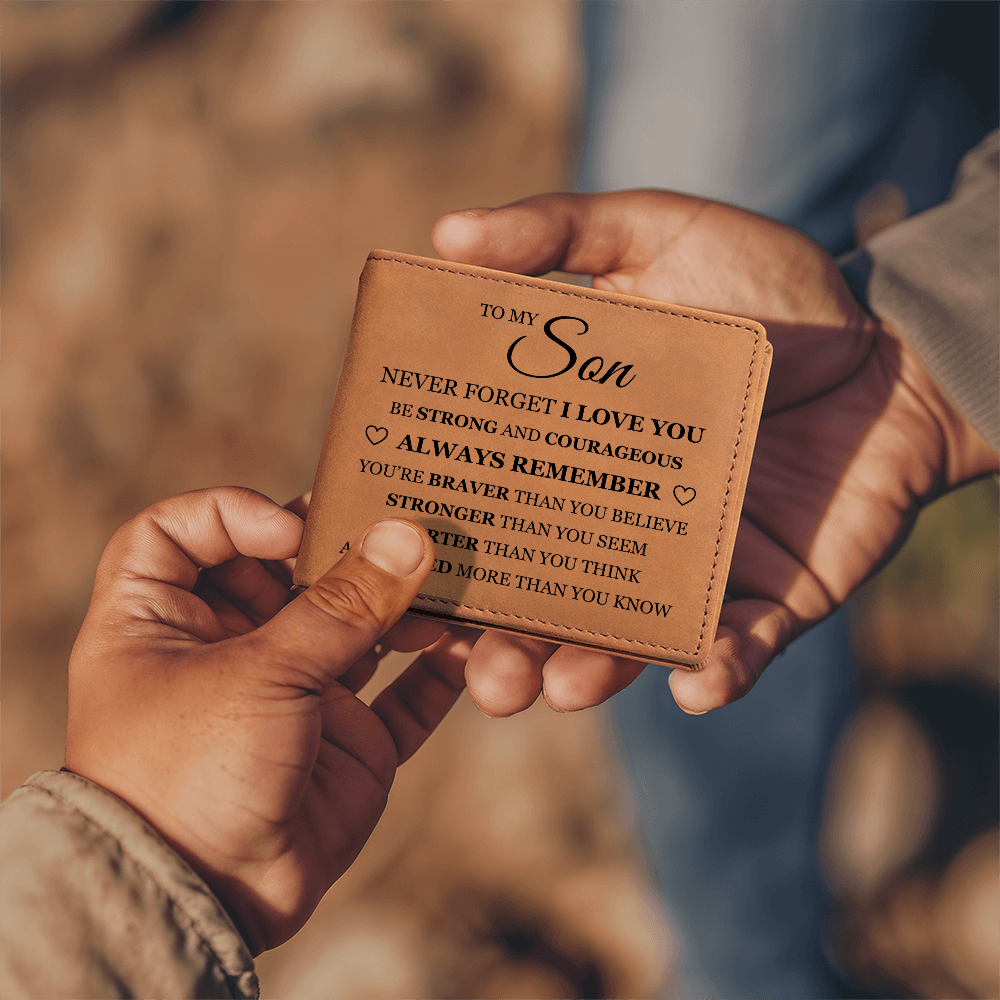 Graphic Leather Wallet - To My Son "Be Strong and Courageous"