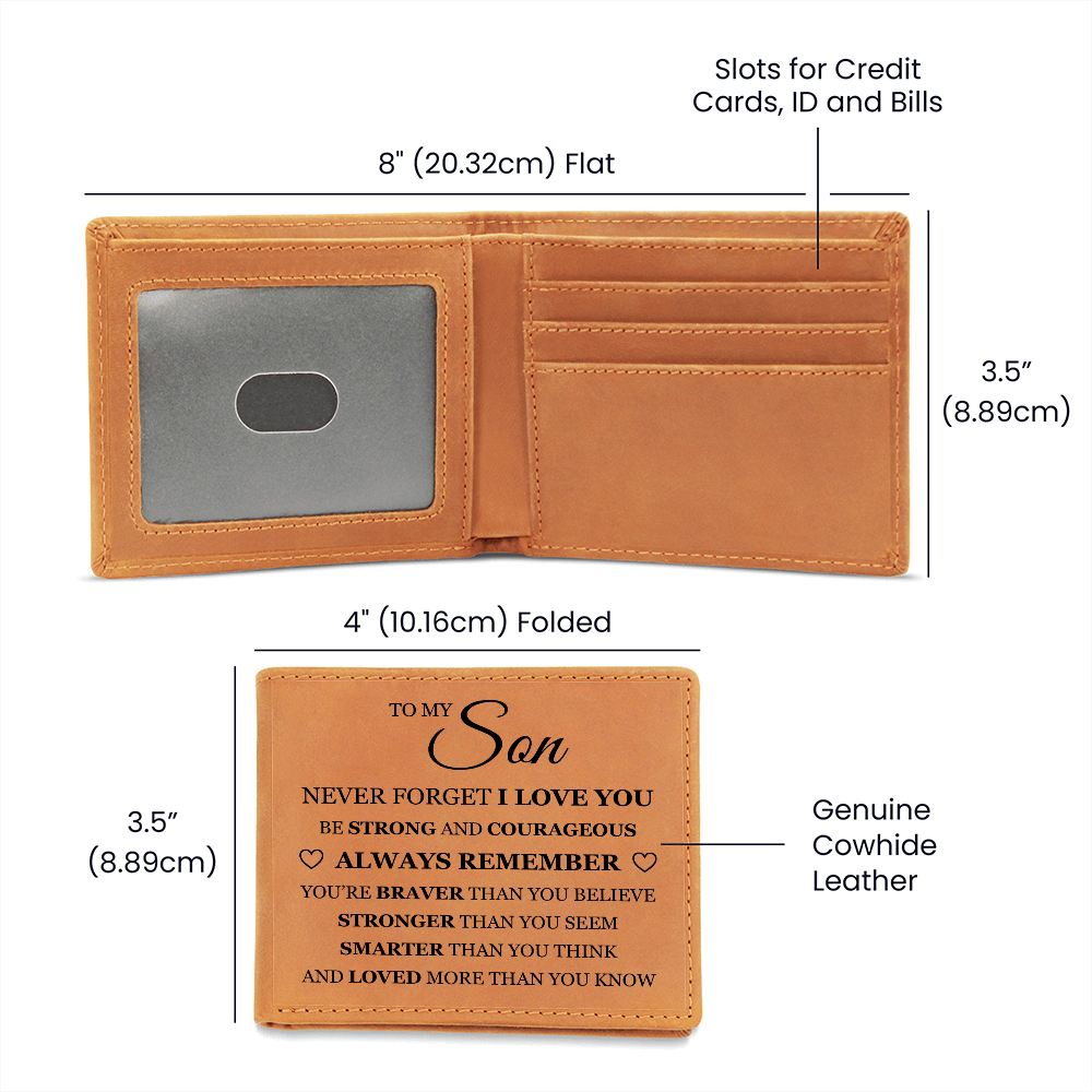 Graphic Leather Wallet - To My Son "Be Strong and Courageous"
