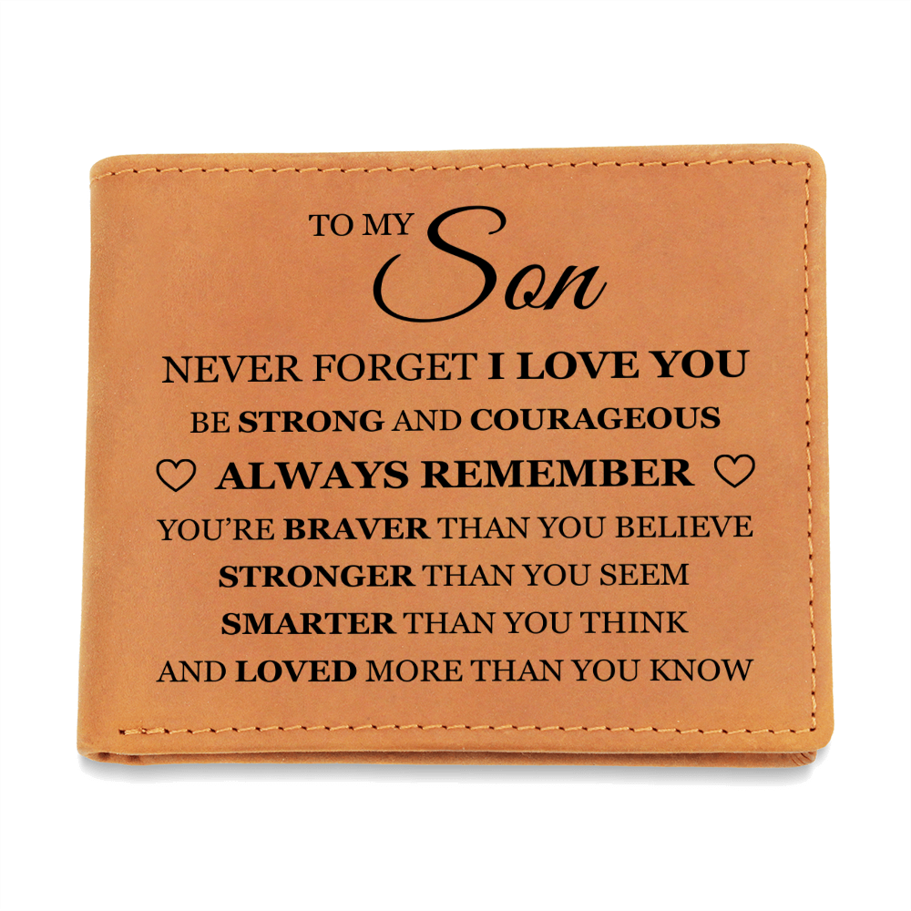 Graphic Leather Wallet - To My Son "Be Strong and Courageous"
