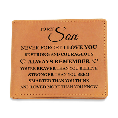 Graphic Leather Wallet - To My Son "Be Strong and Courageous"