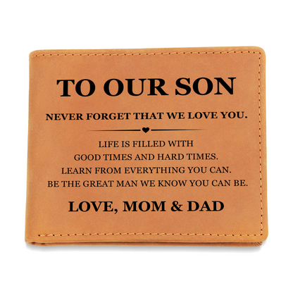 Graphic Leather Wallet - To Our Son "Love, Mom & Dad"