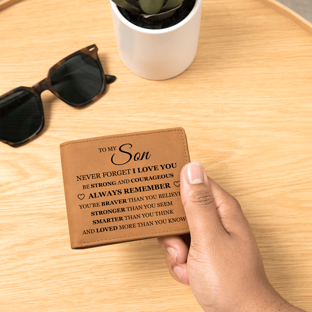 Graphic Leather Wallet - To My Son "Be Strong and Courageous"