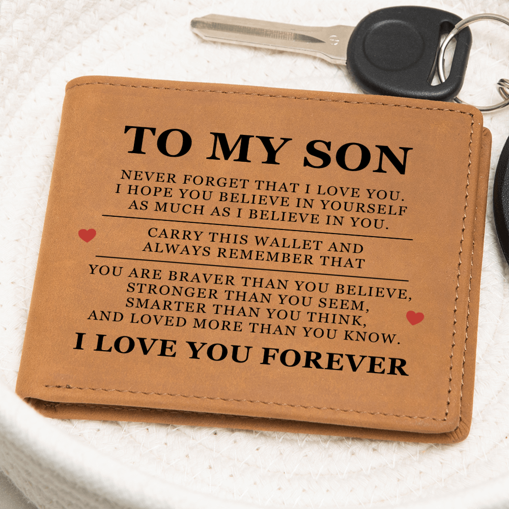 Graphic Leather Wallet - To My Son "Never Forget That I Love You"