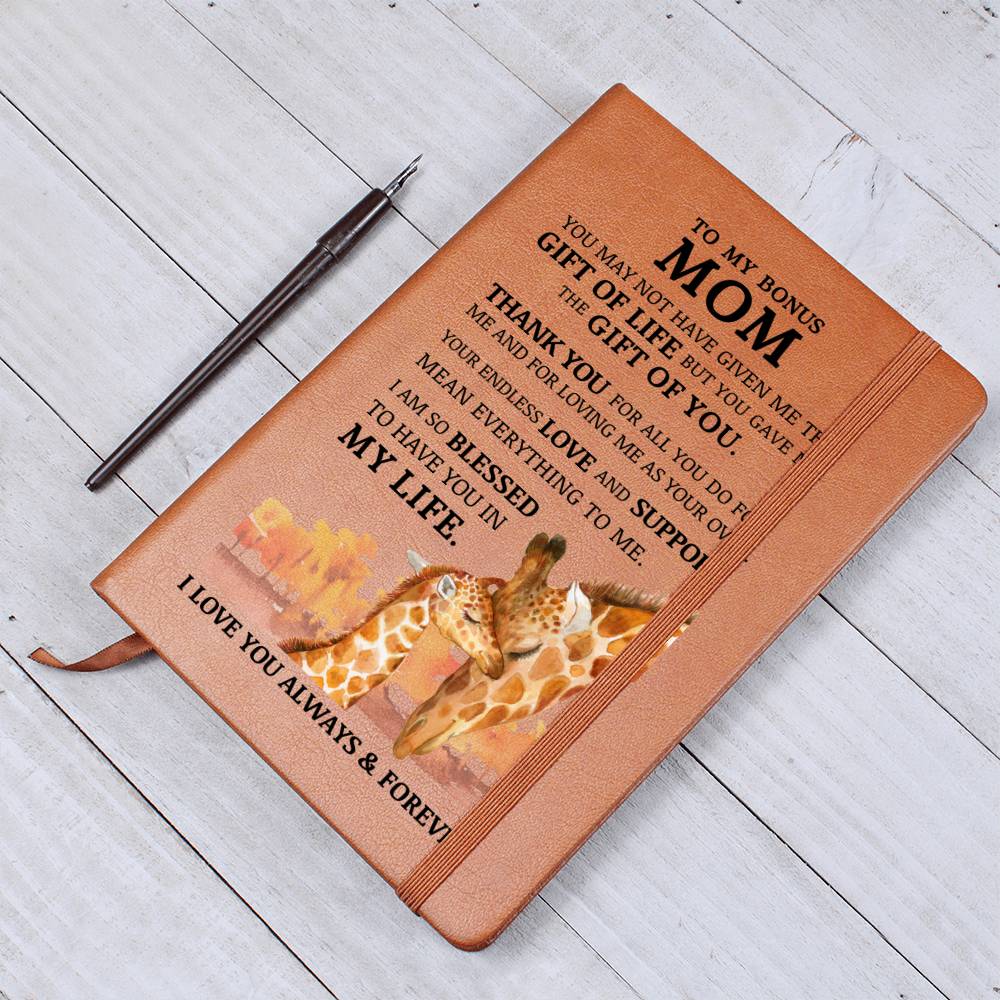 To My Bonus Mom "Life Gave Me The Gift of You" Graphic Leather Journal