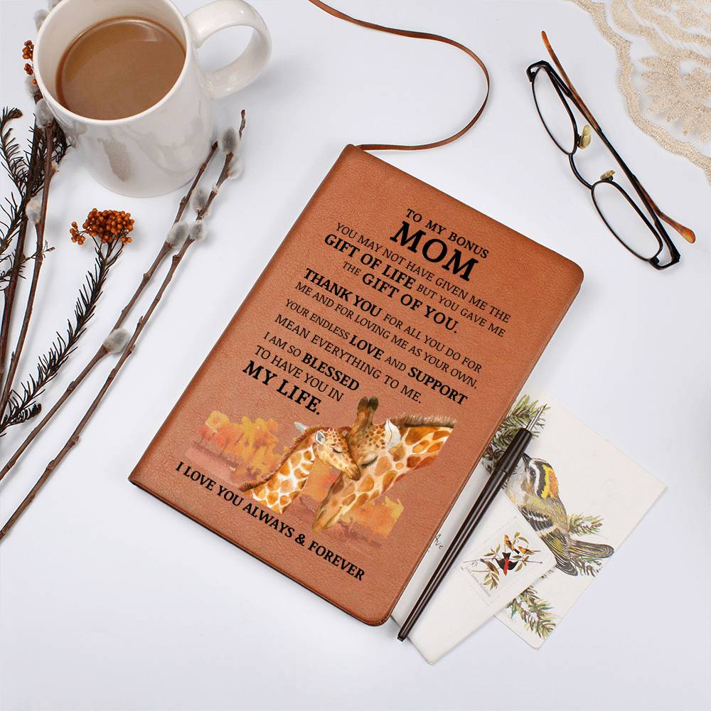 To My Bonus Mom "Life Gave Me The Gift of You" Graphic Leather Journal
