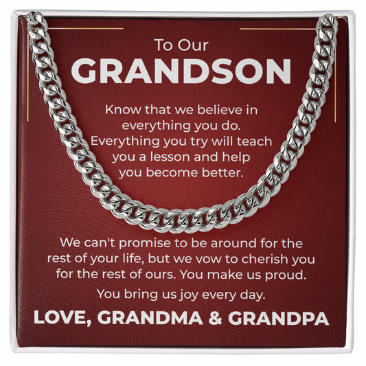 Cuban Link Chain - To Our Grandson "You Make Us Proud"