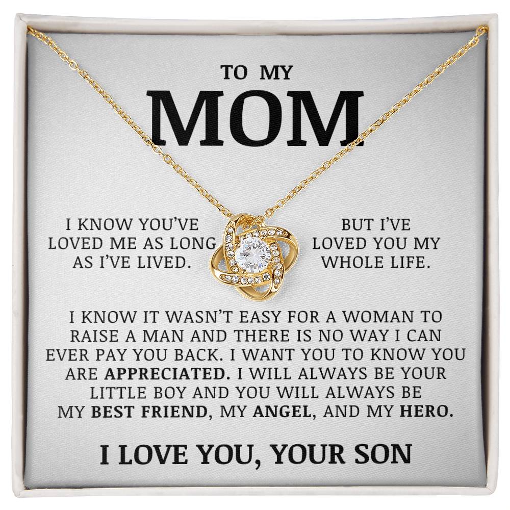 To My Mom "My Angel" Love Knot Necklace