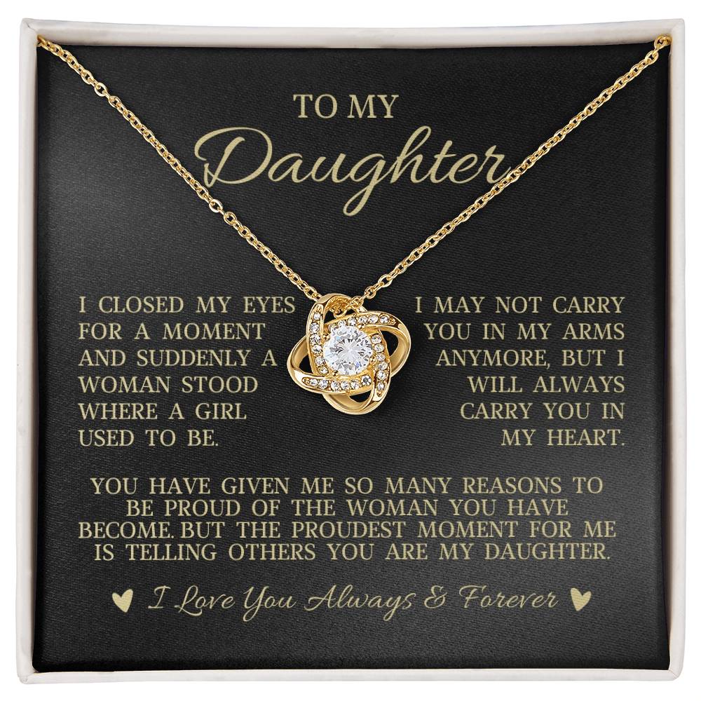 To My Daughter "I Will Always Carry You In My Heart" Love Knot Necklace