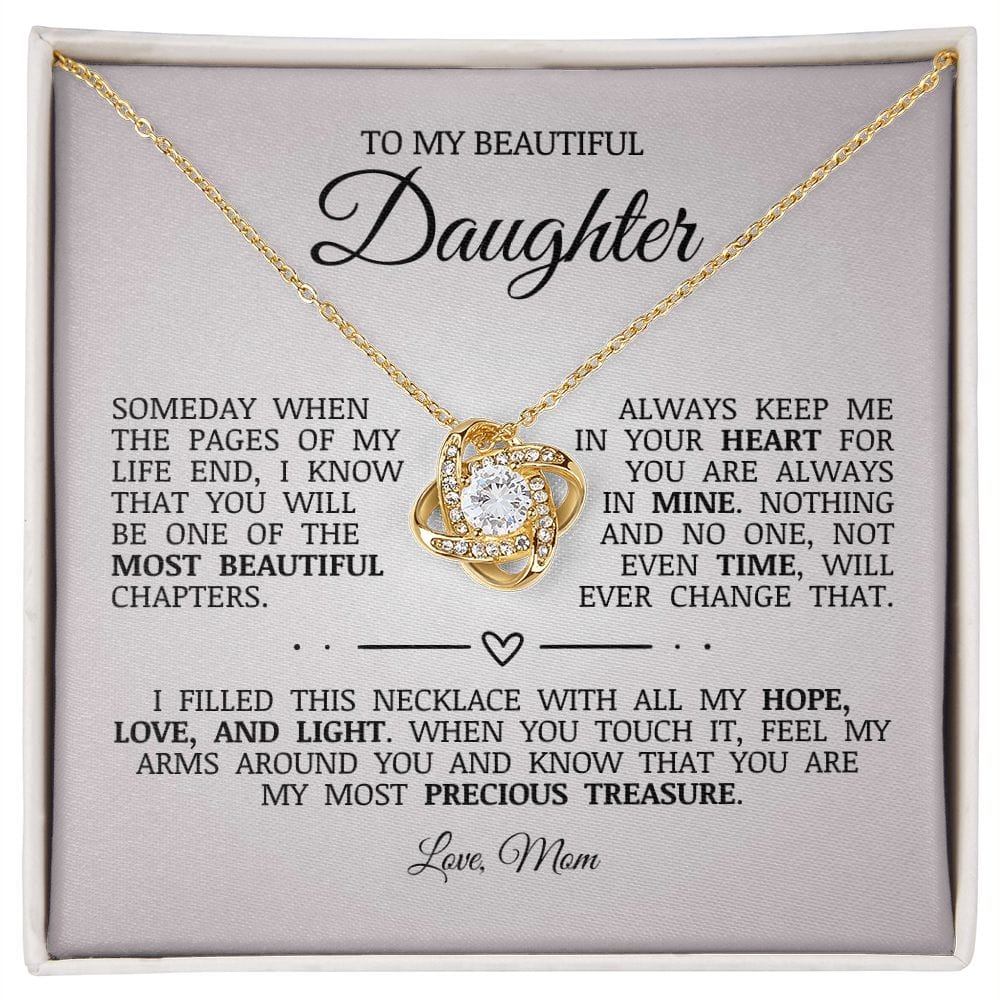 To My Beautiful Daughter "Always Keep Me In Your Heart" Love Knot Necklace