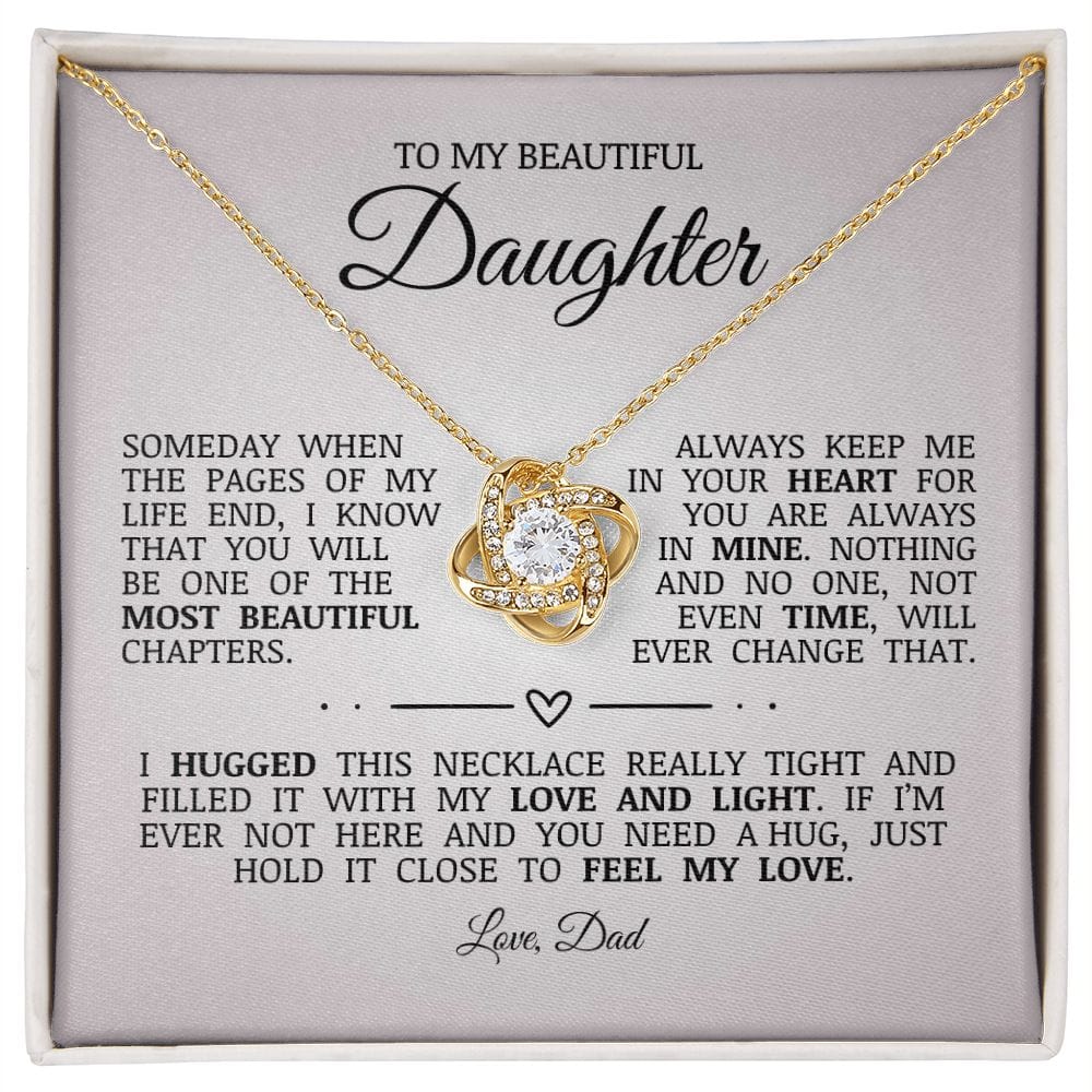 To My Beautiful Daughter "Always Keep Me In Your Heart" Love Knot Necklace