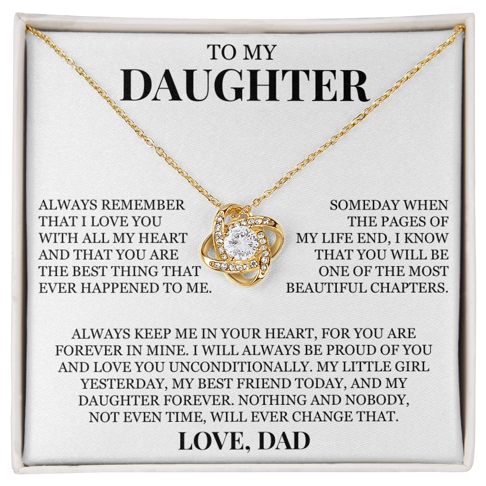 To My Daughter "Always Remember That I Love You With All My Heart" Love Knot Necklace