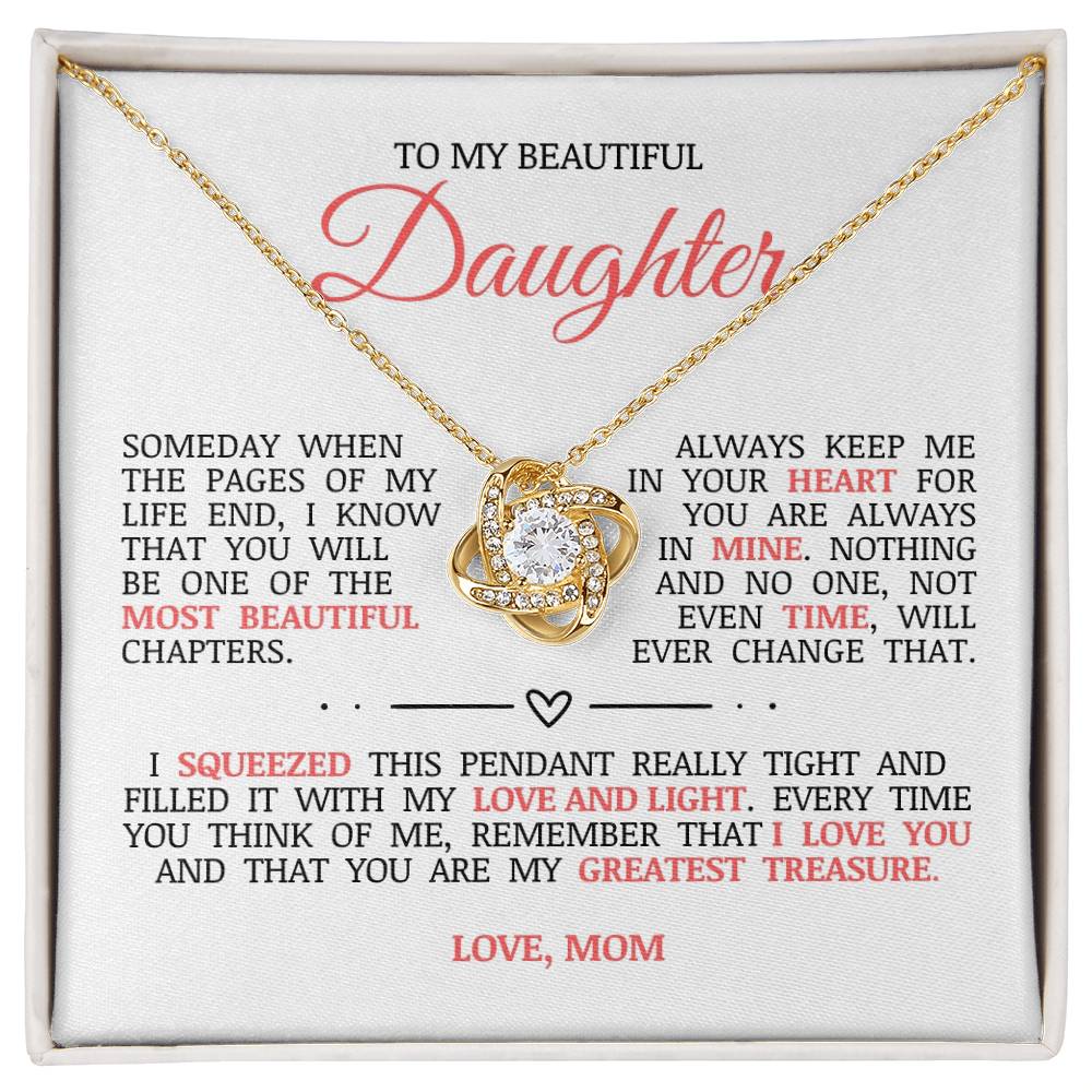 To My Beautiful Daughter "Always Keep Me In Your Heart" Love Knot Necklace