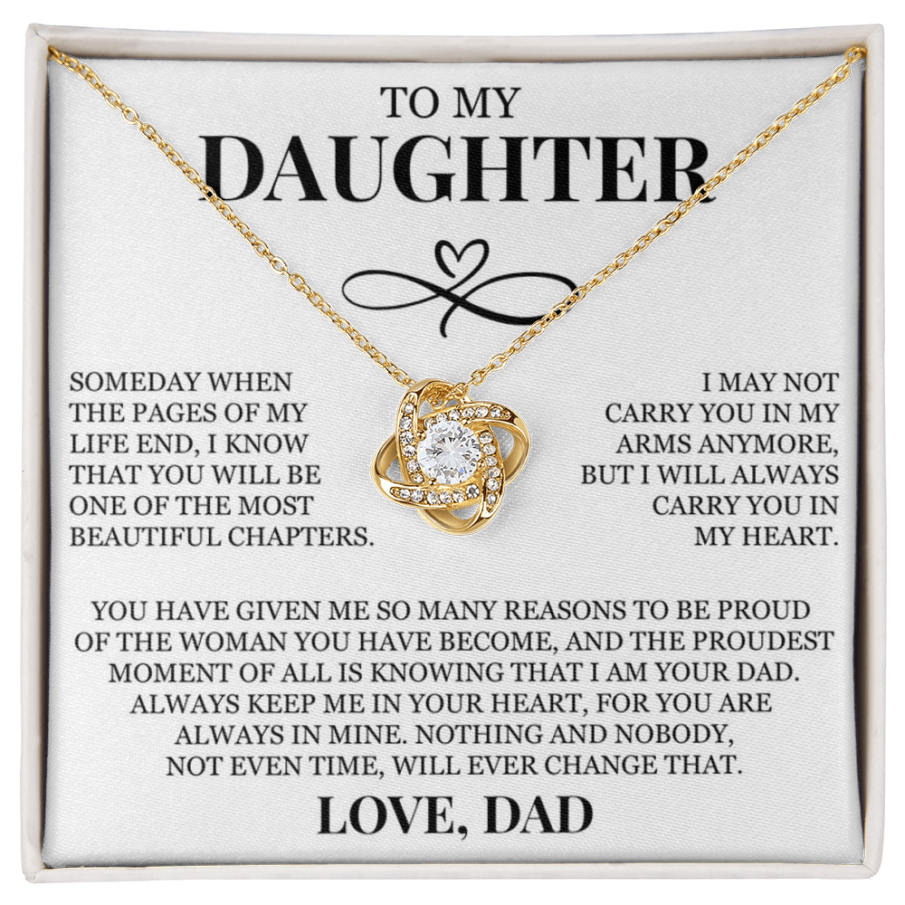 To My Daughter "I Will Always Carry You In My Heart" Love Knot Necklace