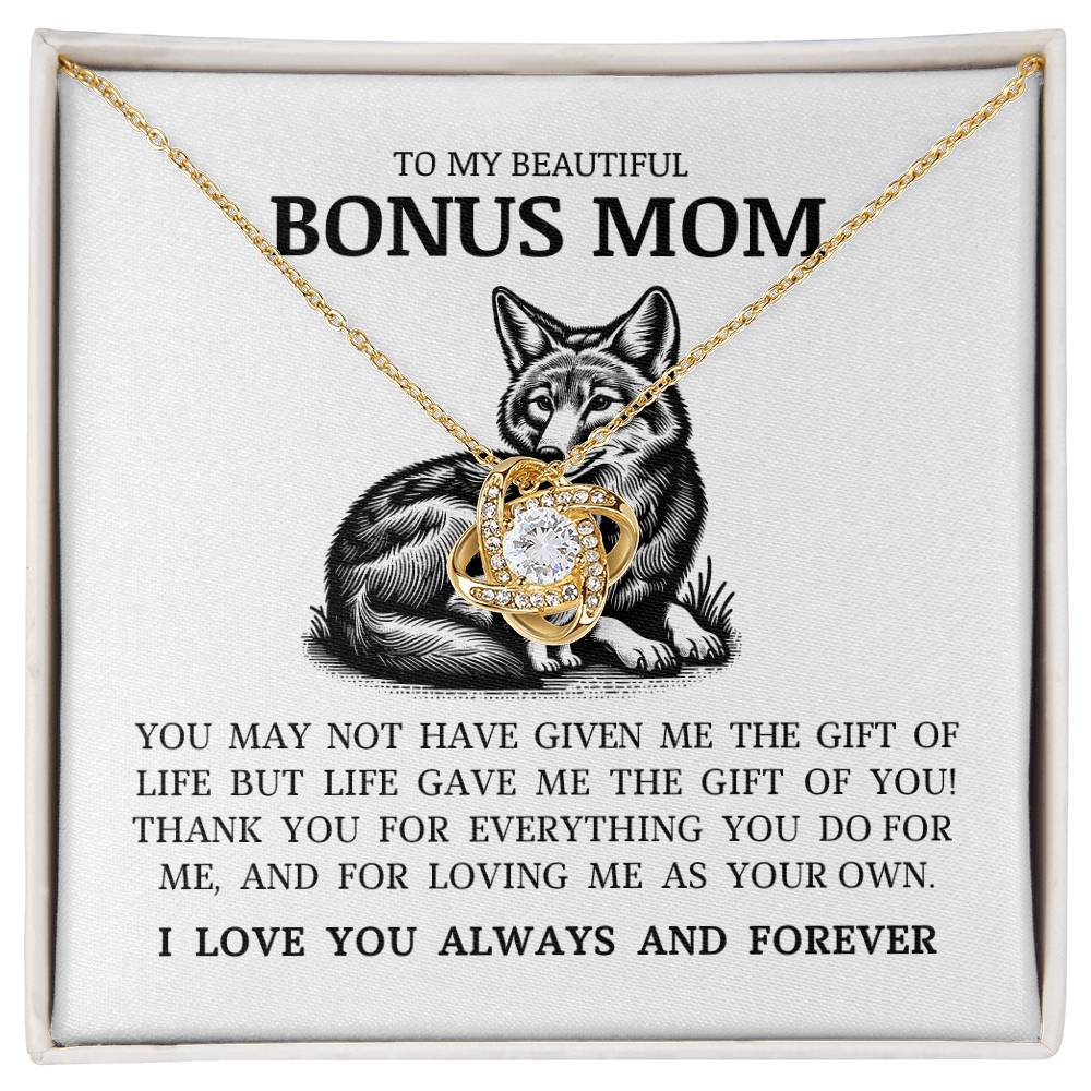 To My Bonus Mom "I Love You Always and Forever" Love Knot Necklace
