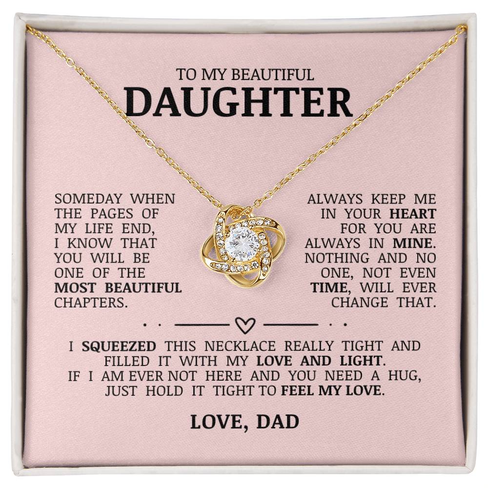 To My Beautiful Daughter "Always Keep Me In Your Heart" Love Knot Necklace