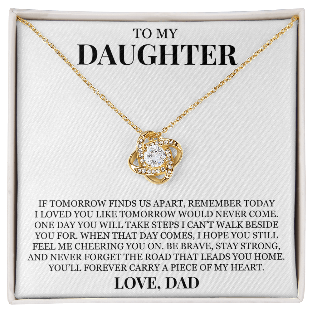 To My Daughter "You'll Forever Carry a Piece of My Heart" Love Knot Necklace