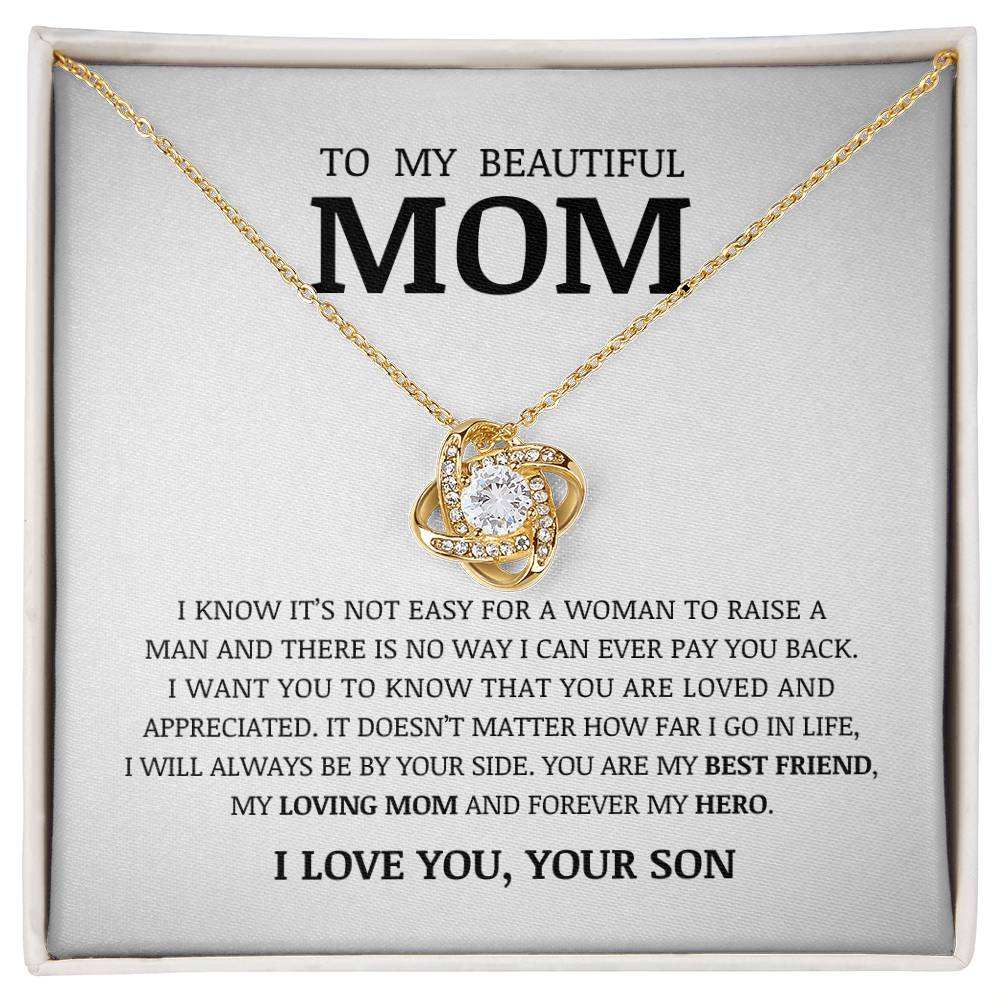 To My Beautiful Mom, Love Knot Necklace