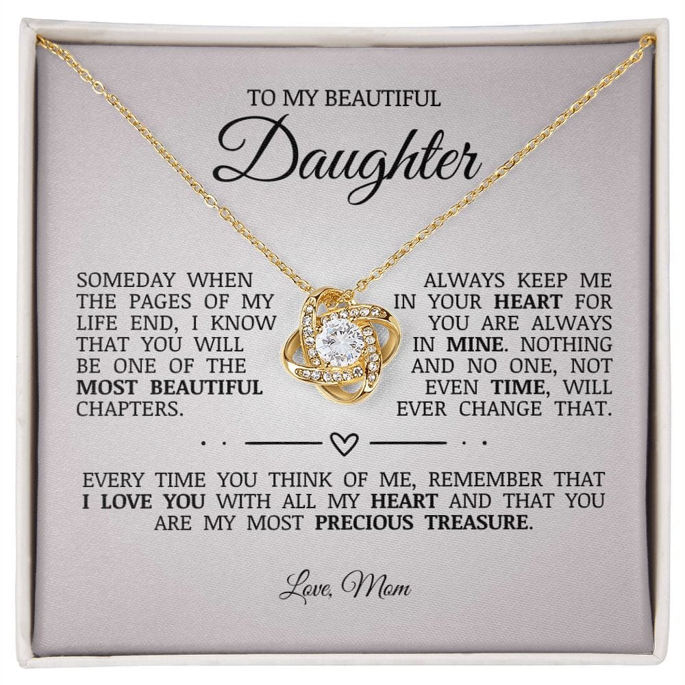 To My Beautiful Daughter "Always Keep Me In Your Heart" Love Knot Necklace