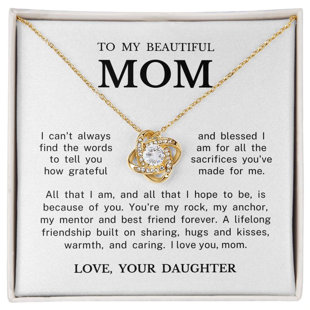 To My Beautiful Mom "I Love You" Love Knot Necklace