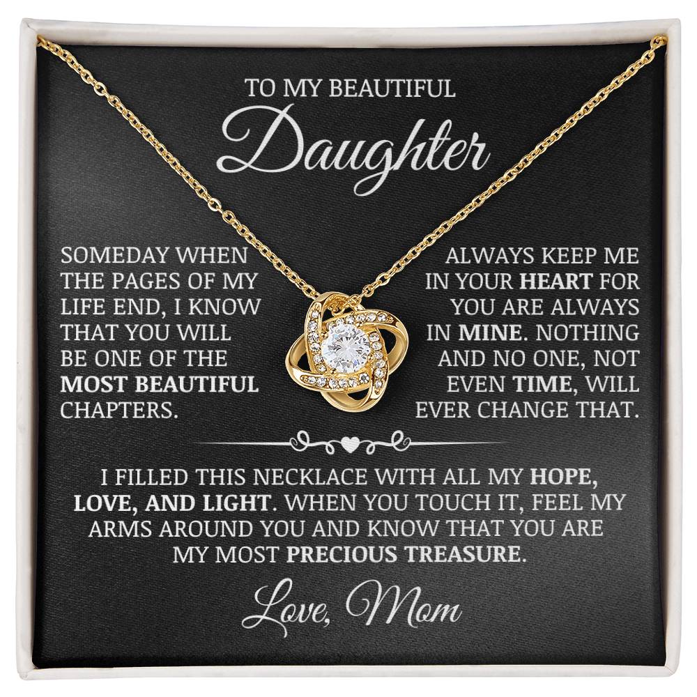 To My Daughter "Always Keep Me In Your Heart" Love Knot Necklace
