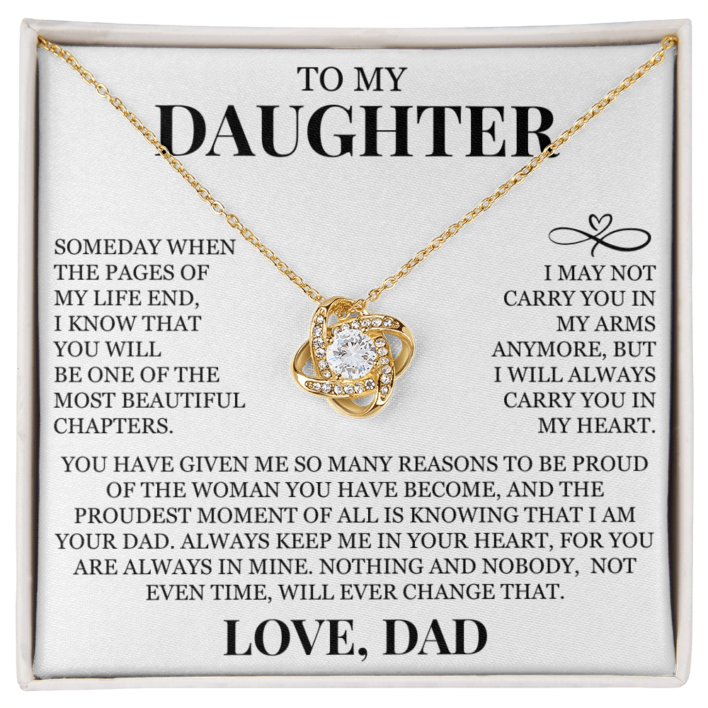To My Daughter "I Will Always Carry You In My Heart" Love Knot Necklace