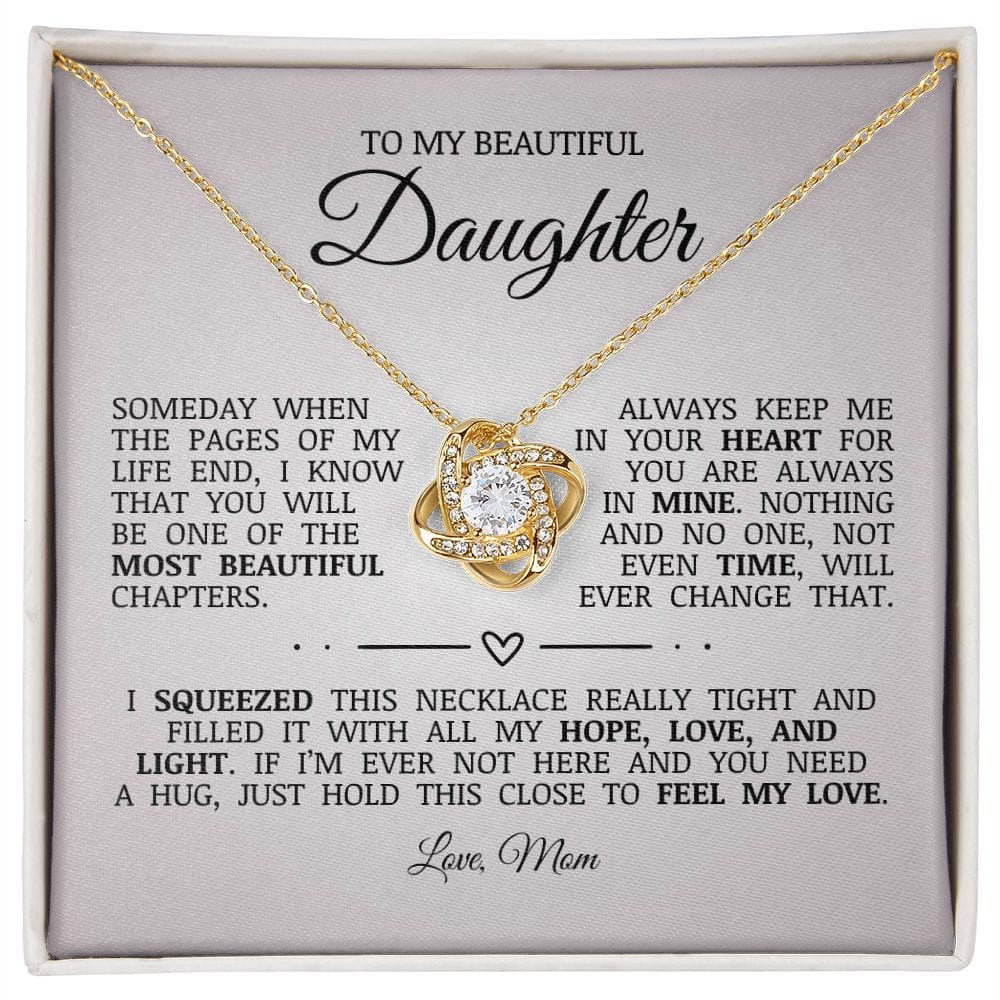 To My Beautiful Daughter "Always Keep Me In Your Heart" Love Knot Necklace