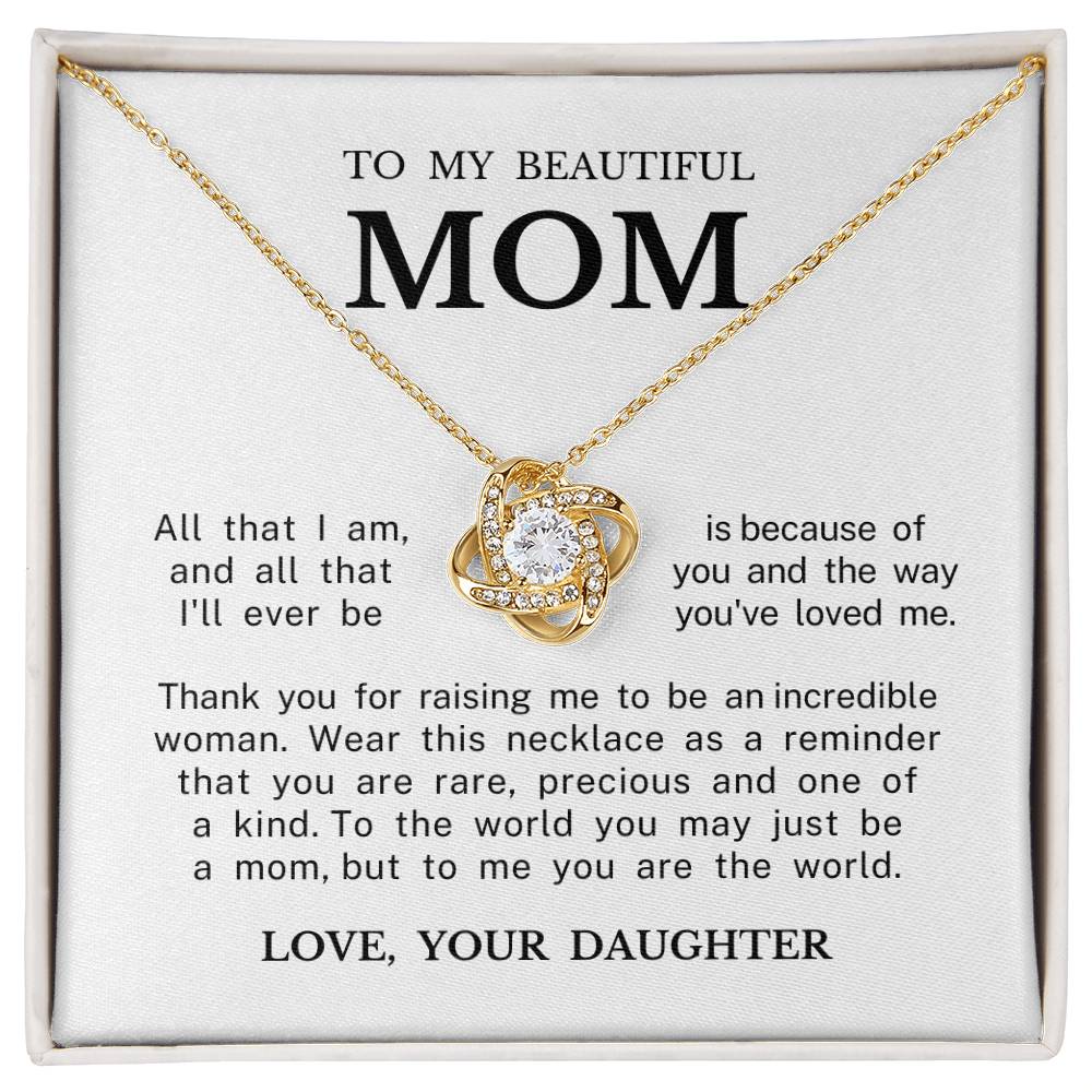 To My Beautiful Mom "You Are The World" Love Knot Necklace