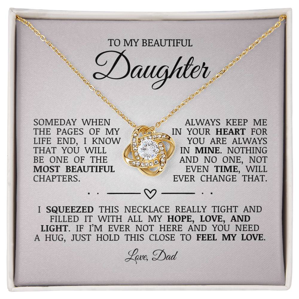 To My Beautiful Daughter "Always Keep Me In Your Heart" Love Knot Necklace