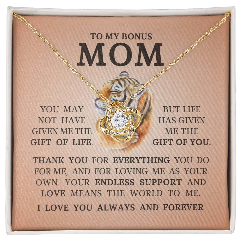 To My Bonus Mom "I Love You Always and Forever" Love Knot Necklace