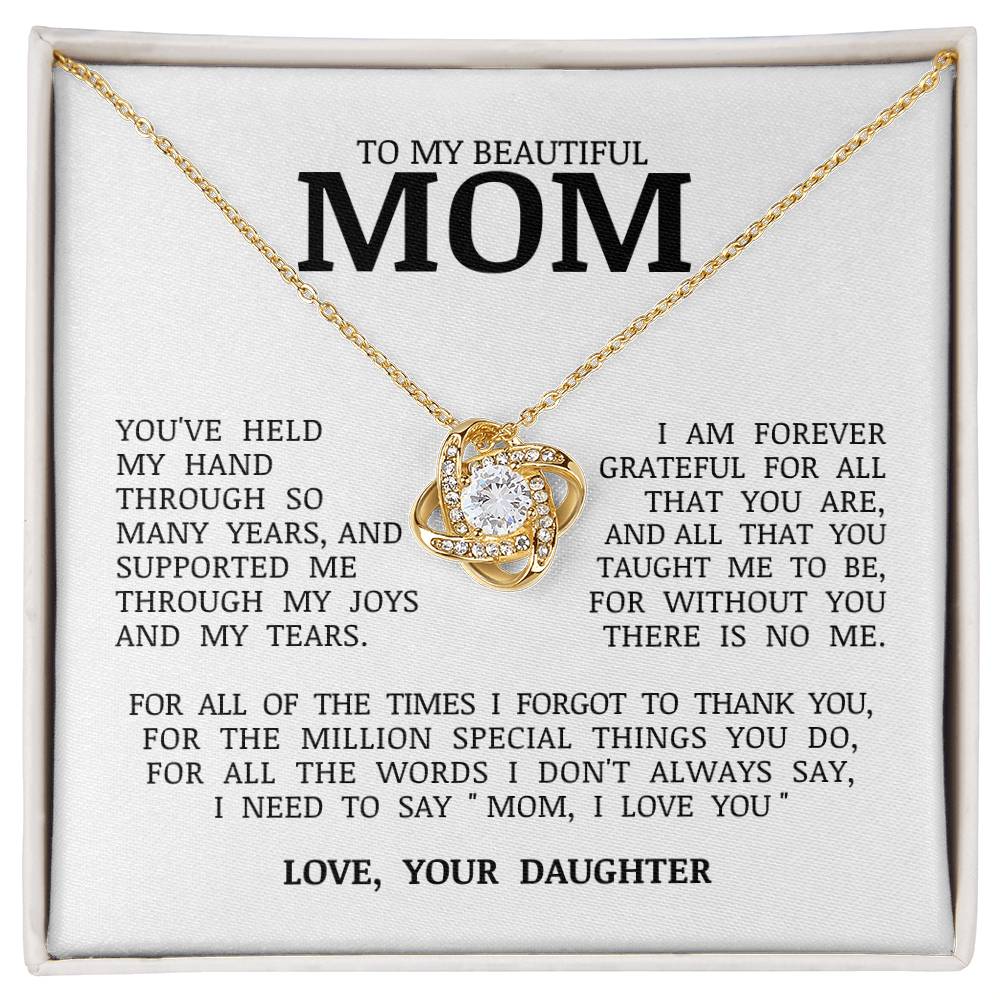 To My Beautiful Mom "I Love You" Love Knot Necklace
