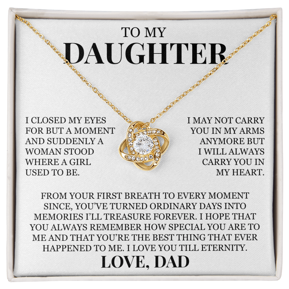 To My Daughter "I Will Always Carry You In My Heart" Love Knot Necklace