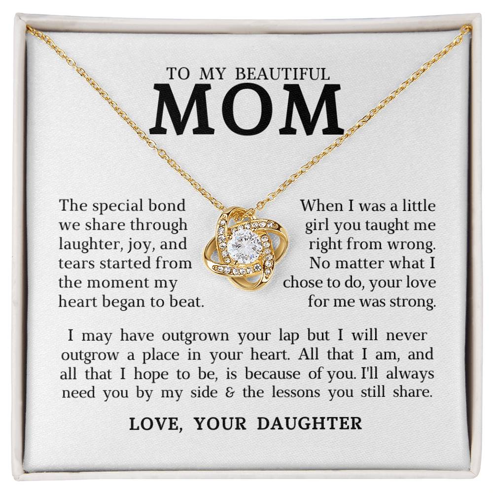 To My Beautiful Mom "I Love You" Love Knot Necklace